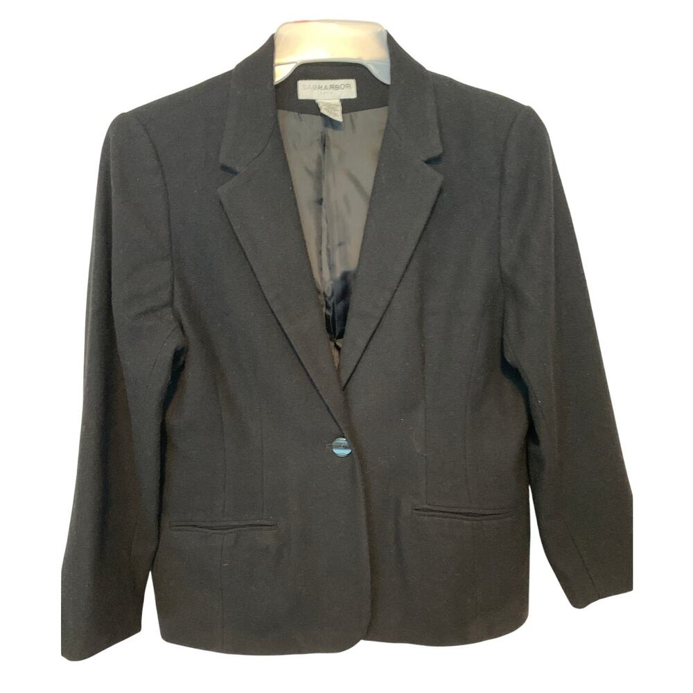 Sag Harbor Black Wool Button-Front Lined Blazer TIMELESS CLASSIC WOMEN SIZE 14